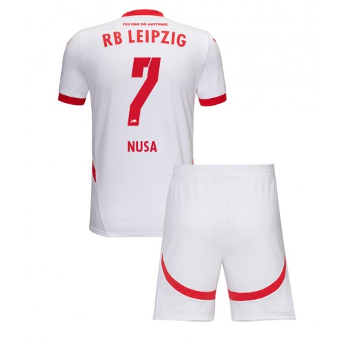 Otroški Nogometni dresi RB Leipzig Antonio Nusa #7 Domači 2024-25 Kratek Rokav (+ Kratke hlače)